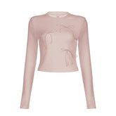 Bowknot contrast long sleeve crewneck top